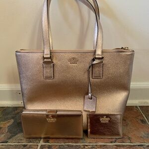 Kate Spade Metallic Rose Gold Tote and Wallet Set